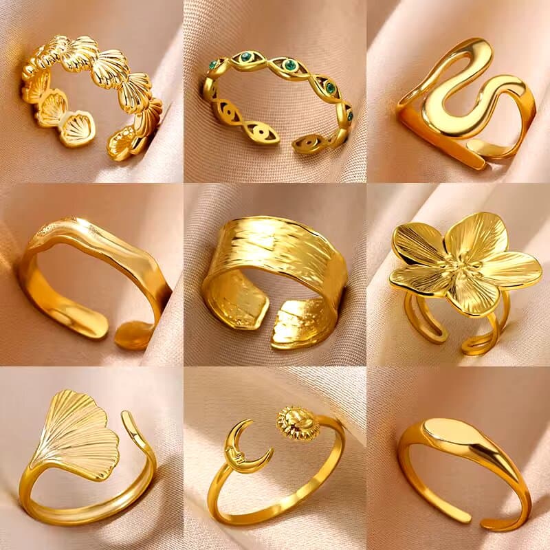 Minimalist Texture Stainless Steel Geometric Rings For Women